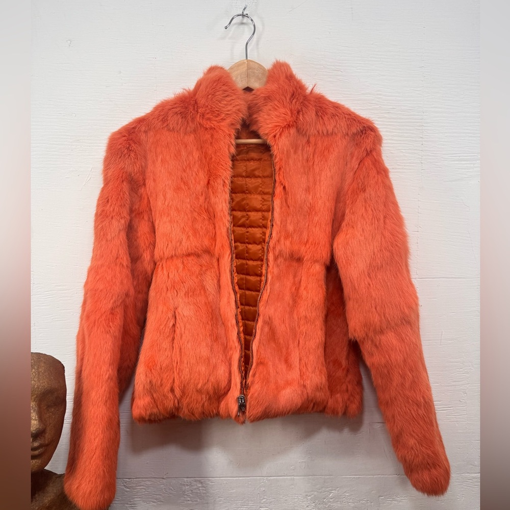 Wilsons Leather Maxima Orange Quilted Faux Fur Lined Jacket Womens L